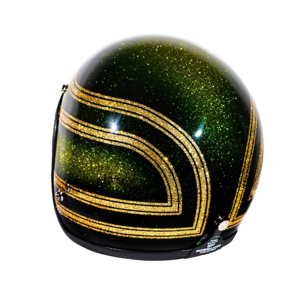 green retro motorcycle helmet