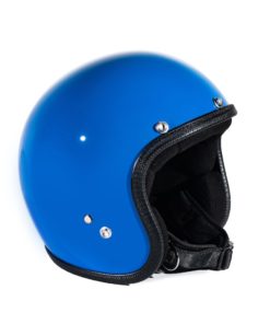 blue open face motorcycle helmet