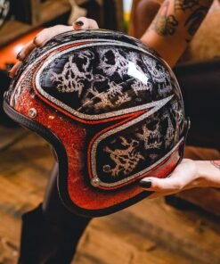 70s_helmets_Skulls_and_Scallops_Black_Orange_ front_model