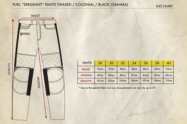 bunkerkings pants size chart