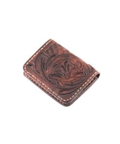 70's Credit Card Holder Wallet Brown Engraved