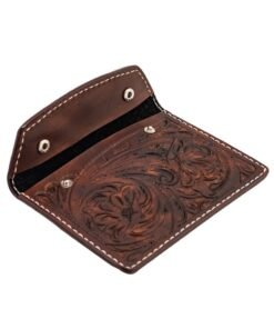 70's Document Holder Wallet Brown Engraved Open