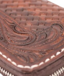 70's Long Engraved Black Woman Wallet - Brown Details