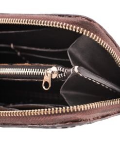 70's Long Engraved Black Woman Wallet - Brown Details Zips