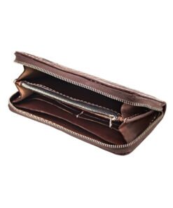 70's Long Engraved Black Woman Wallet - Brown Interior