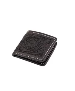 Leather Side Opening Flat Card Wallet - Black